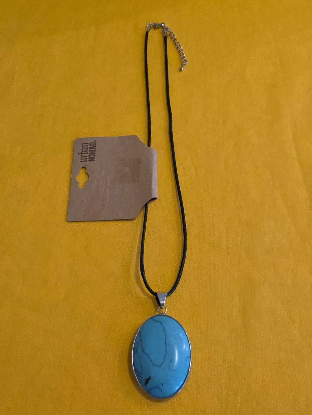 NWT Urban Nomad Necklace w/a Large Turquoise-colored Stone In Silver Toned Bezel
